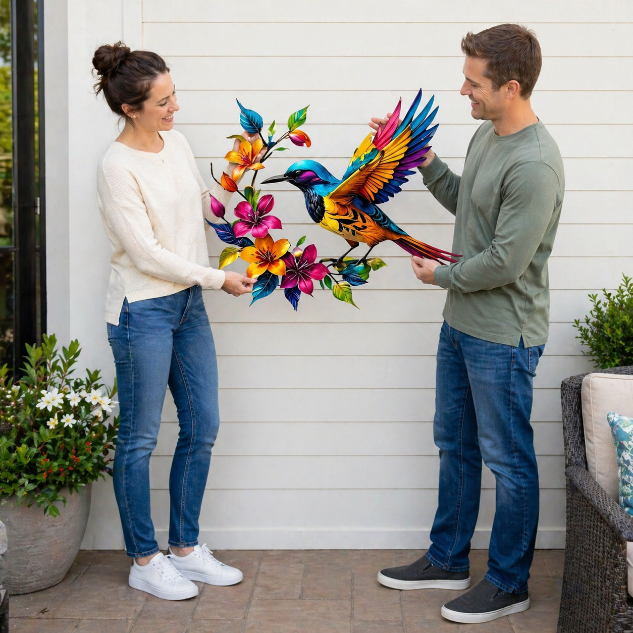 GardenWhisper – Floral Hummingbird Hanging Wall Art