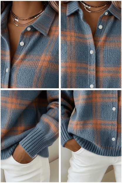 ChicWeave – Plaid Collar Cardigan