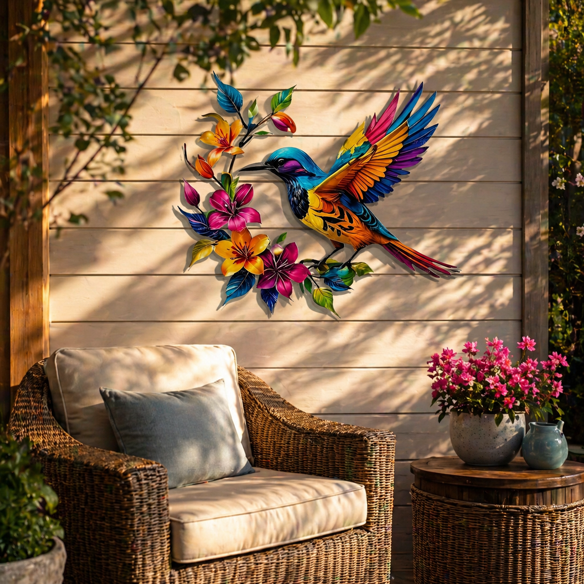 GardenWhisper – Floral Hummingbird Hanging Wall Art