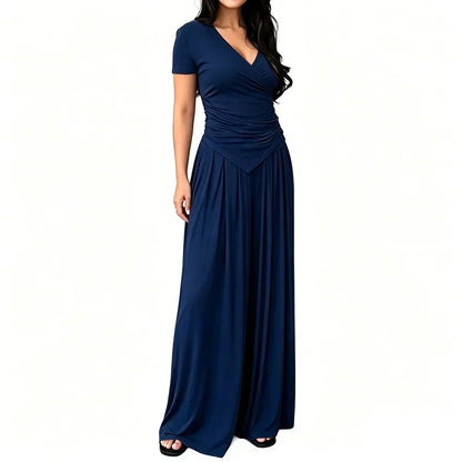 MaisonLuxe – Sophisticated Wrap Top & Wide Leg Pants Set