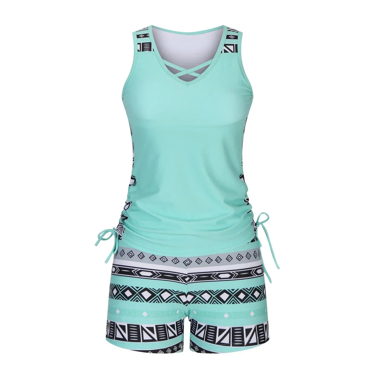 BeachBloom – Modest Bohemian Tankini Swimsuit with Shorts