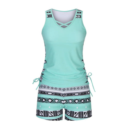 BeachBloom – Modest Bohemian Tankini Swimsuit with Shorts