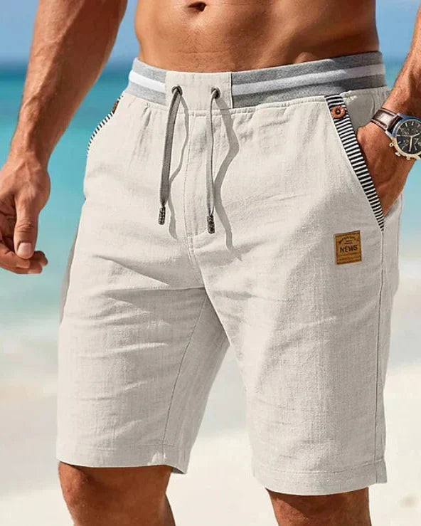 Coastal — Men's Drawstring Shorts with Leather Patch