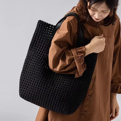 LuxeWeave – Handwoven Oversized Leather Tote Bag
