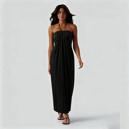 HalterTie – Elegant Back Maxi Dress with Pockets