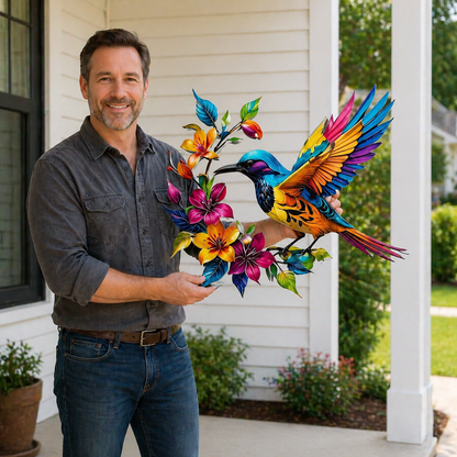 GardenWhisper – Floral Hummingbird Hanging Wall Art
