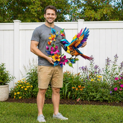 GardenWhisper – Floral Hummingbird Hanging Wall Art