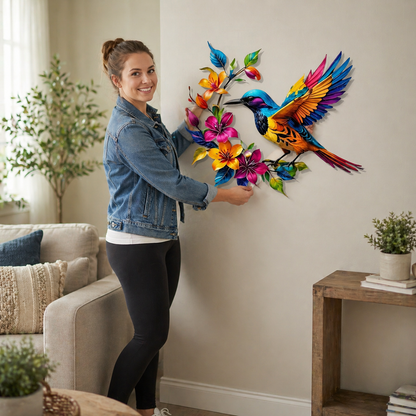 GardenWhisper – Floral Hummingbird Hanging Wall Art