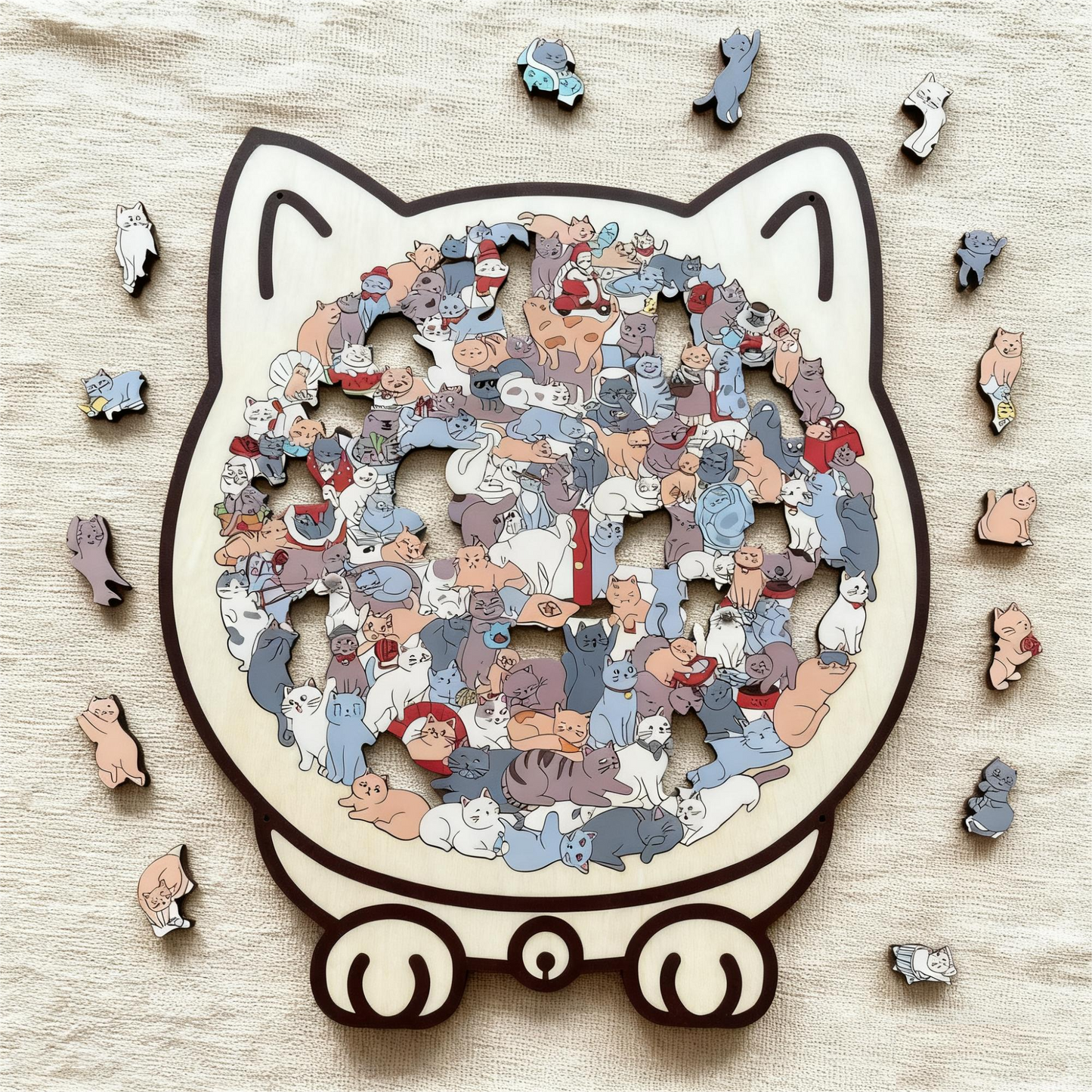 WhiskerCraft – 135 Pcs Cat Shaped Wooden Puzzle