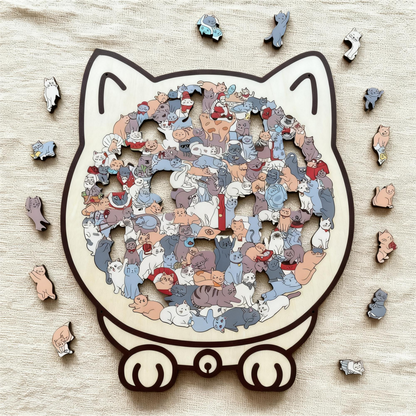 WhiskerCraft – 135 Pcs Cat Shaped Wooden Puzzle