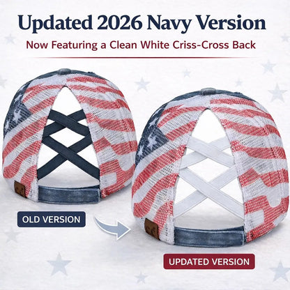 VistaCap – Multi-Level Criss-Cross American Flag Trucker Hat