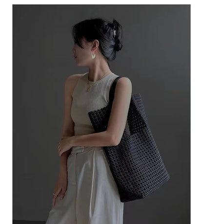 LuxeWeave – Handwoven Oversized Leather Tote Bag