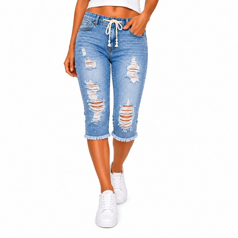 DenimBloom – High Waist Cropped Denim Jeans