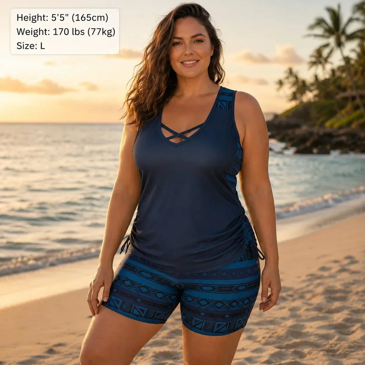 BeachBloom – Modest Bohemian Tankini Swimsuit with Shorts