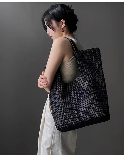 LuxeWeave – Handwoven Oversized Leather Tote Bag