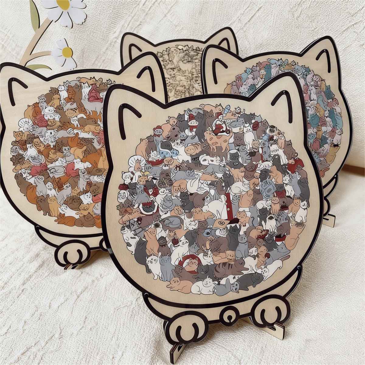 WhiskerCraft – 135 Pcs Cat Shaped Wooden Puzzle