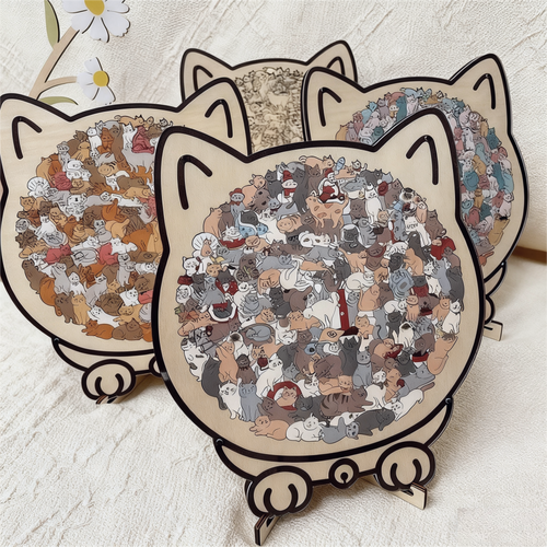WhiskerCraft – 135 Pcs Cat Shaped Wooden Puzzle