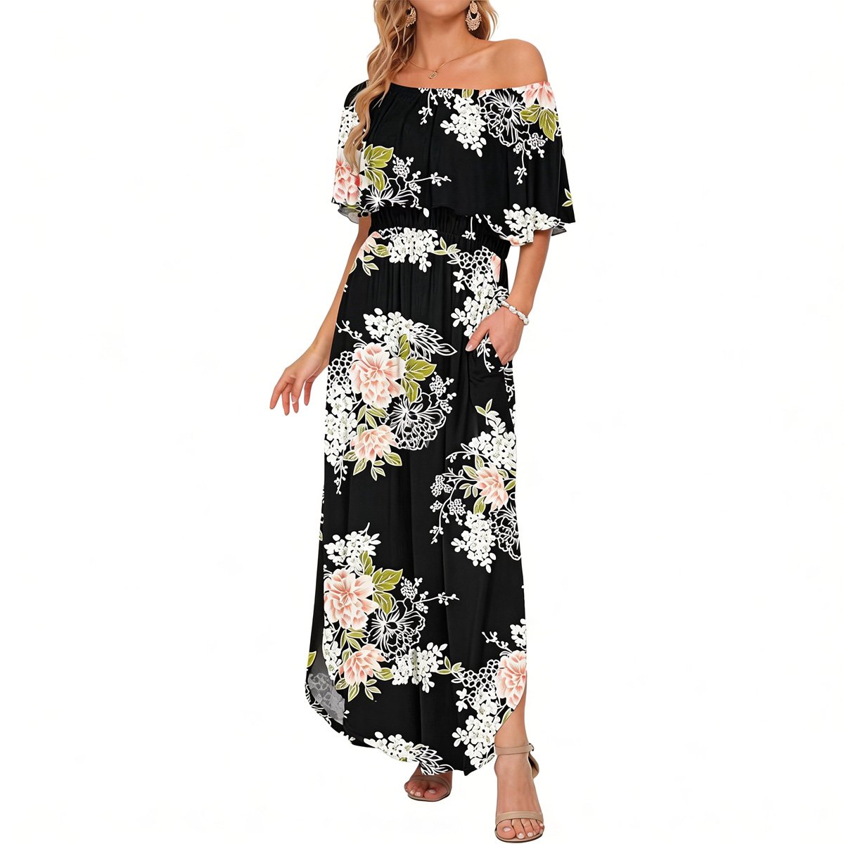BreezeBelle – Off Shoulder Ruffle Maxi Dress