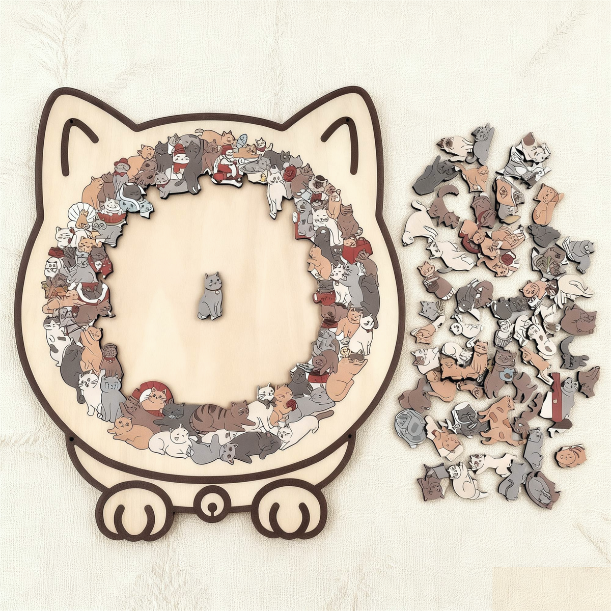 WhiskerCraft – 135 Pcs Cat Shaped Wooden Puzzle