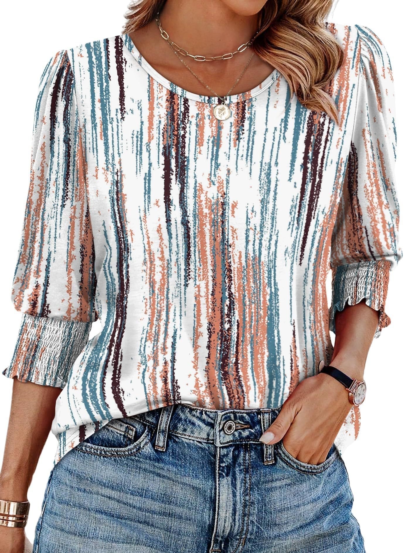 StyleBreeze – Elegant Relaxed Fit 3/4 Sleeve Top