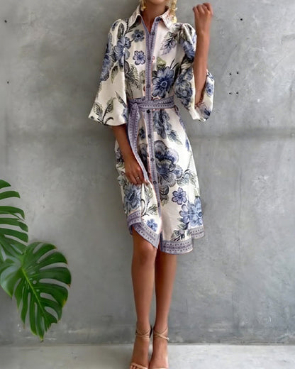 Eleganza Flow – Printed A-Line Dress