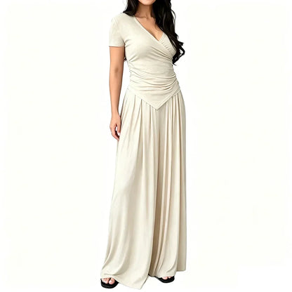 MaisonLuxe – Sophisticated Wrap Top & Wide Leg Pants Set