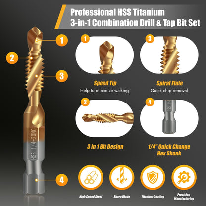 SpiralPro – 3-In-1 Spiral Tap Hex Shank Drill Bit Set