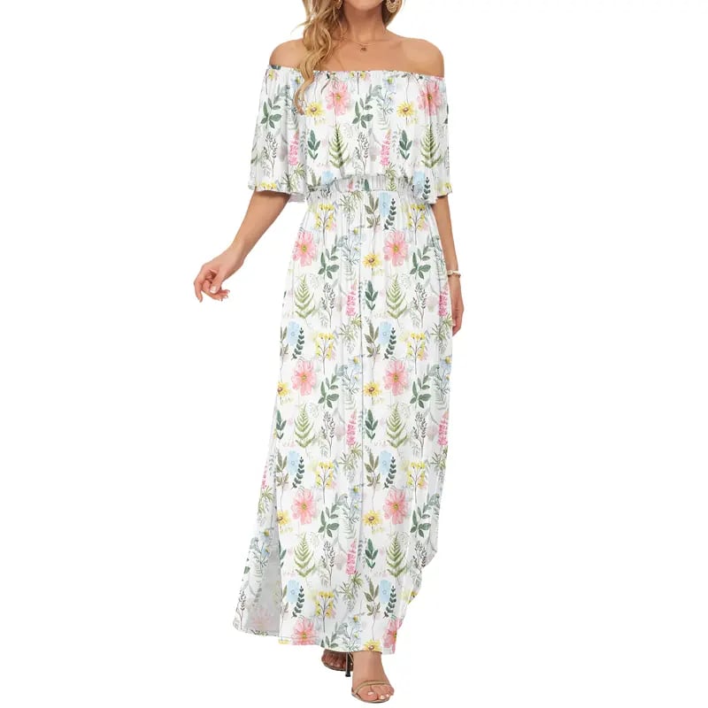 BreezeBelle – Off Shoulder Ruffle Maxi Dress