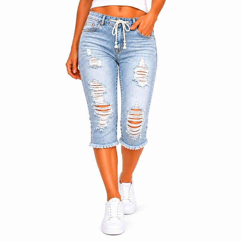 DenimBloom – High Waist Cropped Denim Jeans