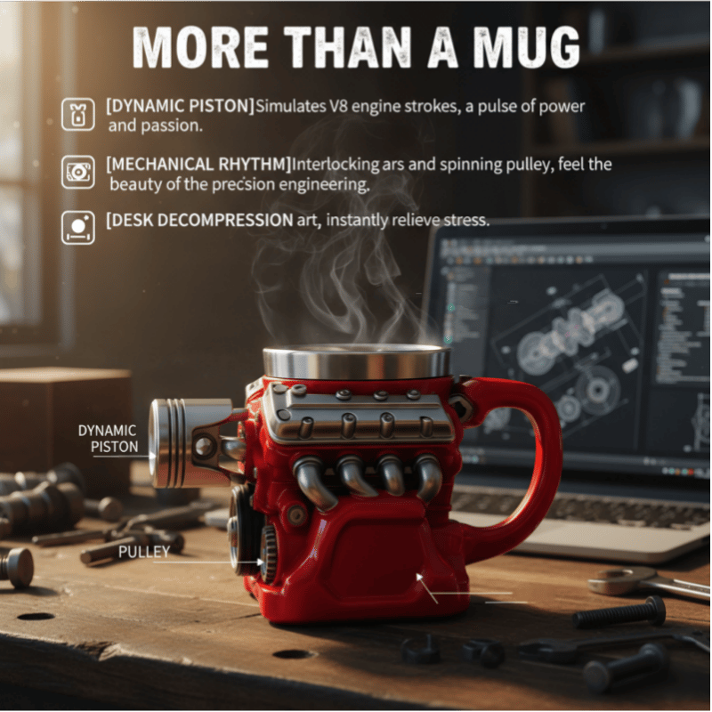 ⚡Ultimate V8 Engine Stainless Steel 3D Mug & A Gearhead's Dream✨