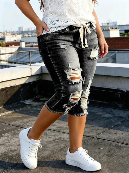 DenimBloom – High Waist Cropped Denim Jeans