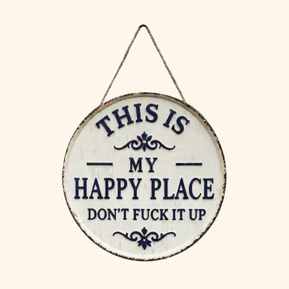 RusticNest – Vintage Happy Place Metal Wall Decor Sign