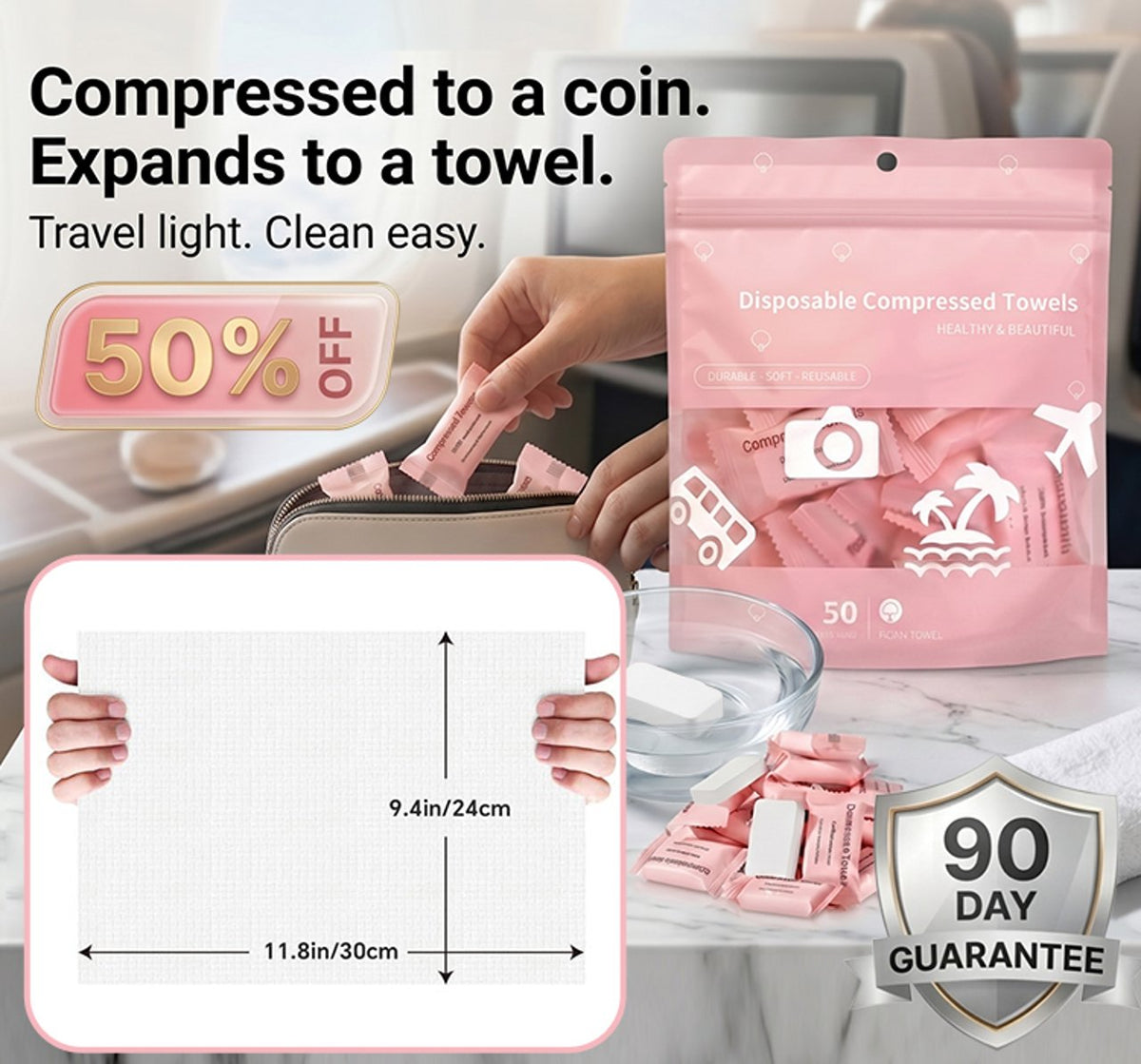 AirTowel – Disposable Compressed Travel Towel Set