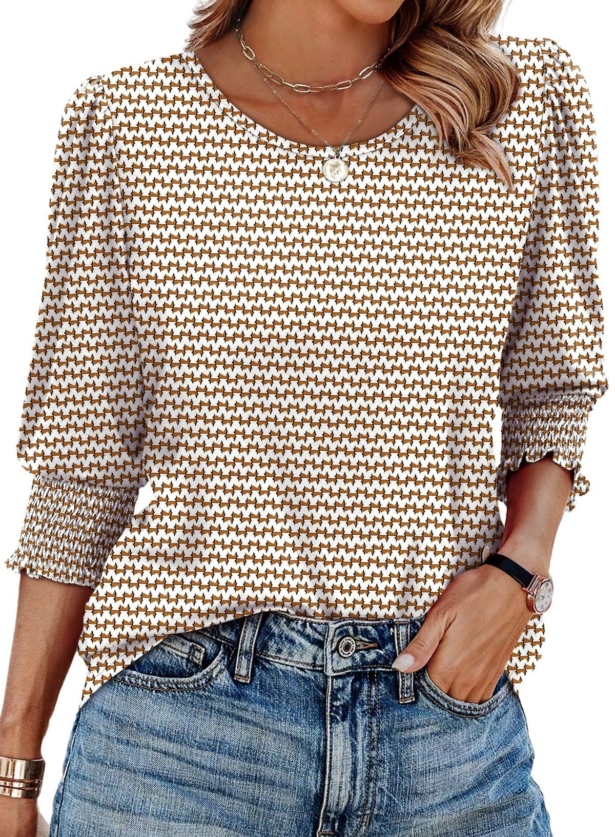 StyleBreeze – Elegant Relaxed Fit 3/4 Sleeve Top