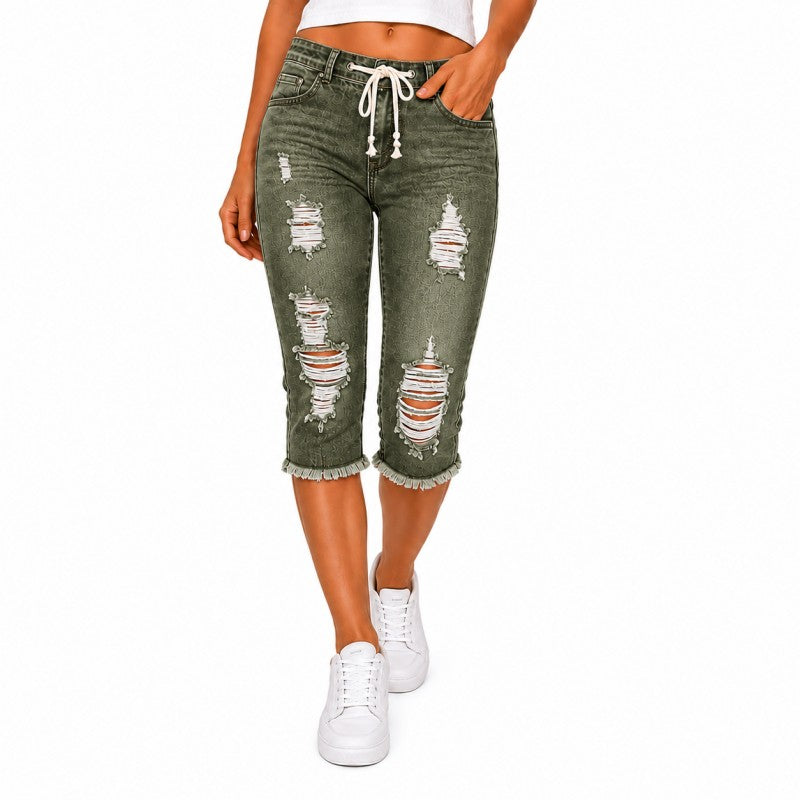 DenimBloom – High Waist Cropped Denim Jeans