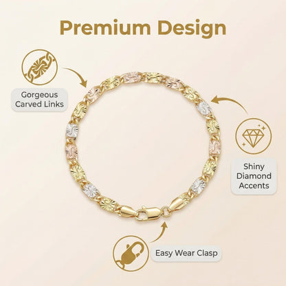 GoldenBlend – Three-Tone Link Bracelet