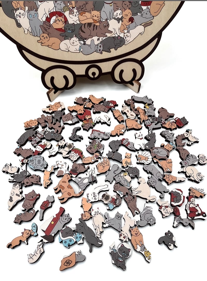 WhiskerCraft – 135 Pcs Cat Shaped Wooden Puzzle