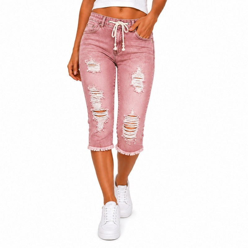 DenimBloom – High Waist Cropped Denim Jeans
