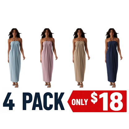 HalterTie – Elegant Back Maxi Dress with Pockets