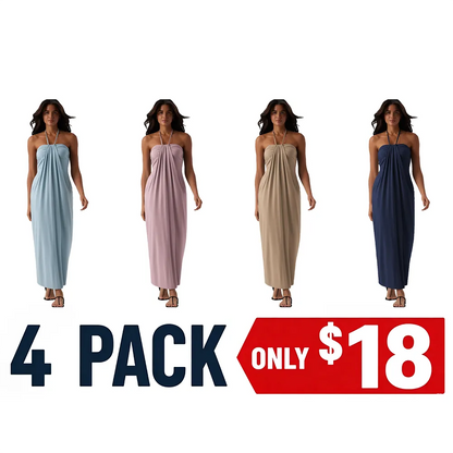 HalterTie – Elegant Back Maxi Dress with Pockets