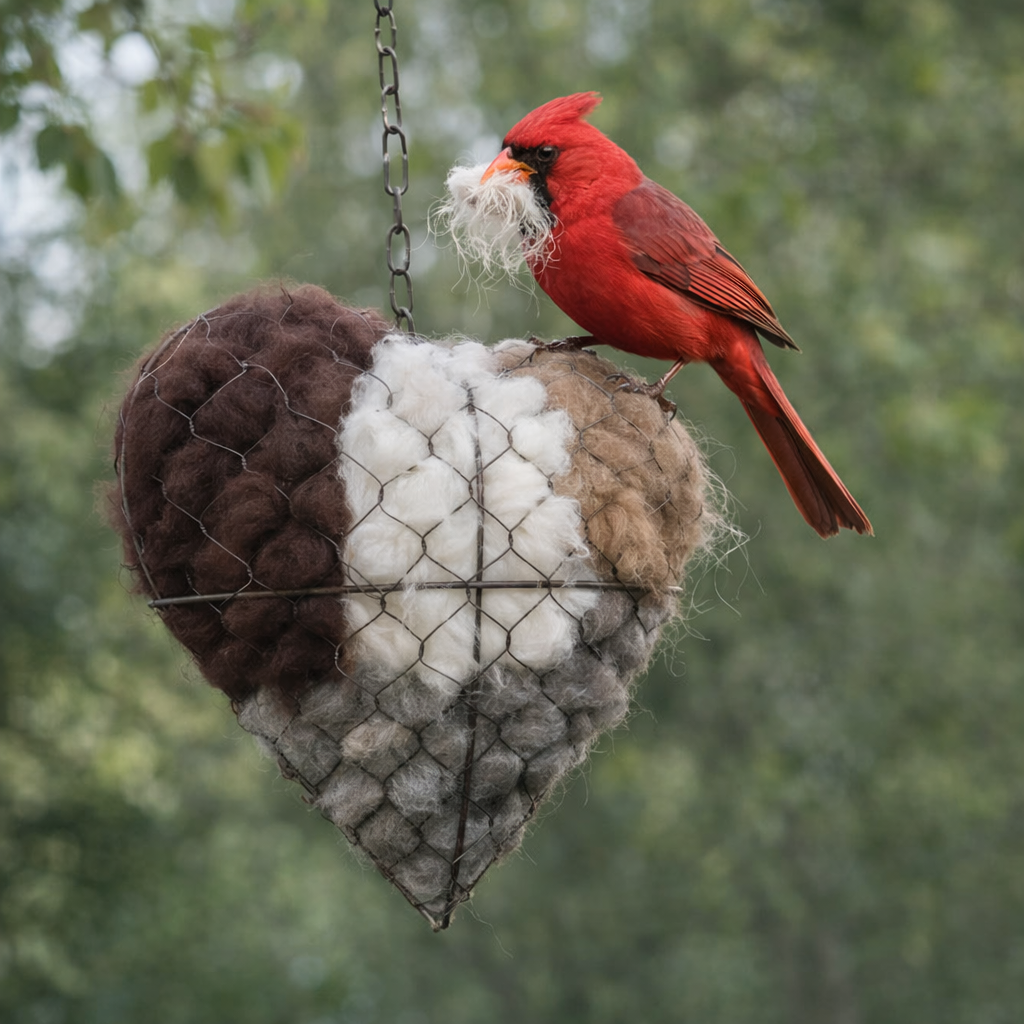 Handmade Alpaca Fiber Bird Nesting Heart
