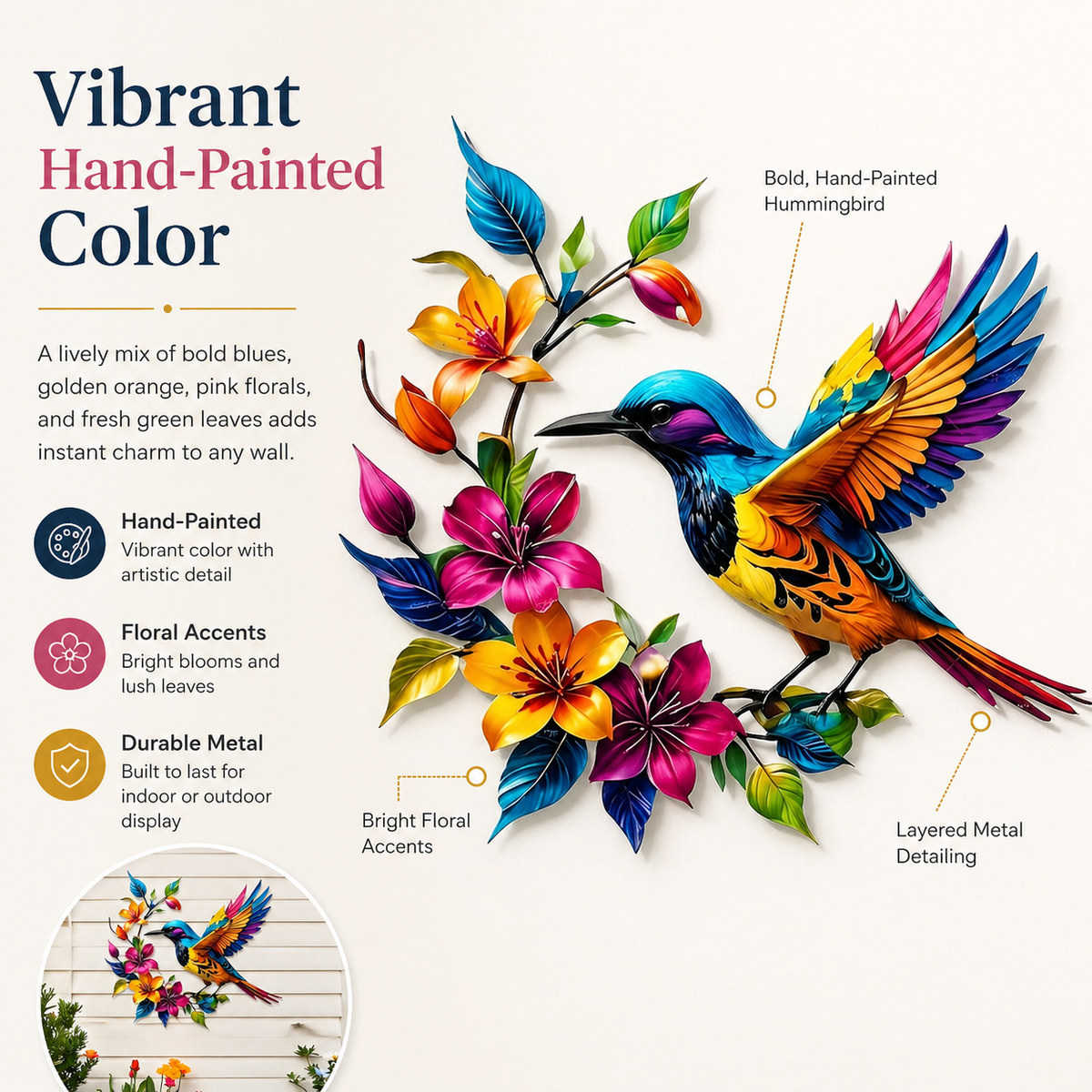 GardenWhisper – Floral Hummingbird Hanging Wall Art