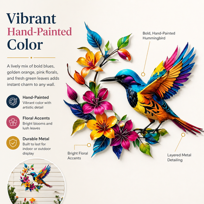 GardenWhisper – Floral Hummingbird Hanging Wall Art