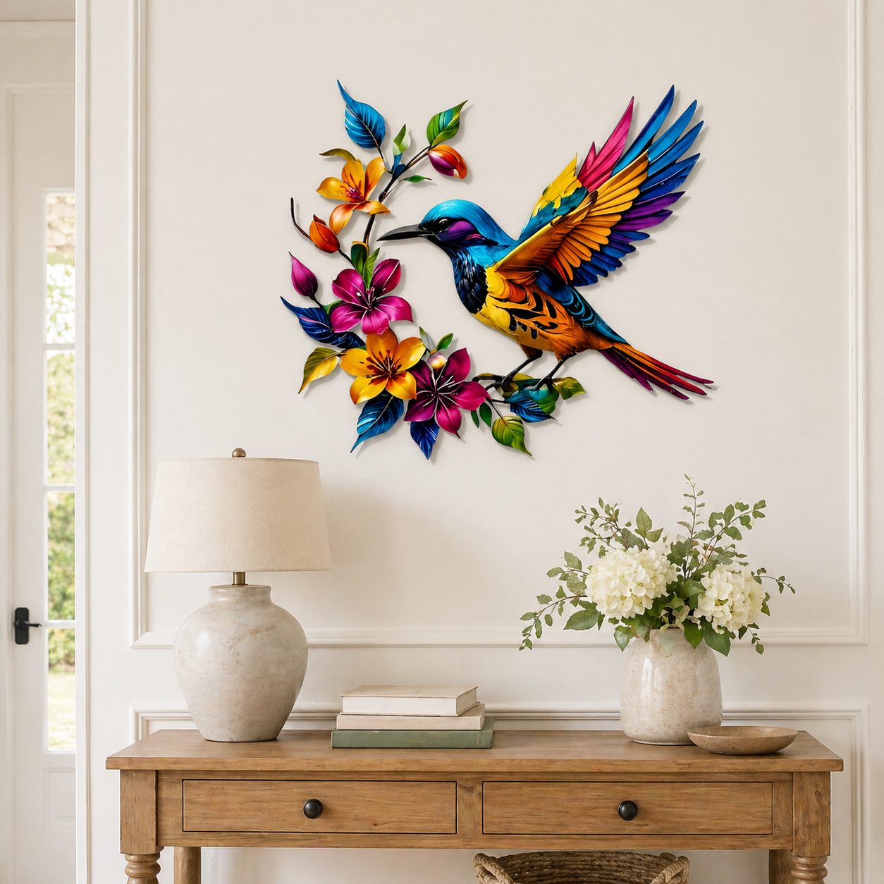 GardenWhisper – Floral Hummingbird Hanging Wall Art