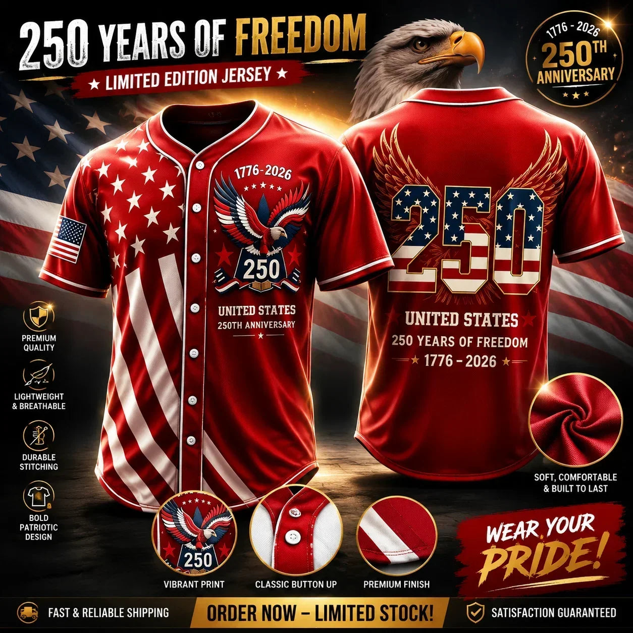 LibertyLegacy – 250th Anniversary Freedom Baseball Jersey