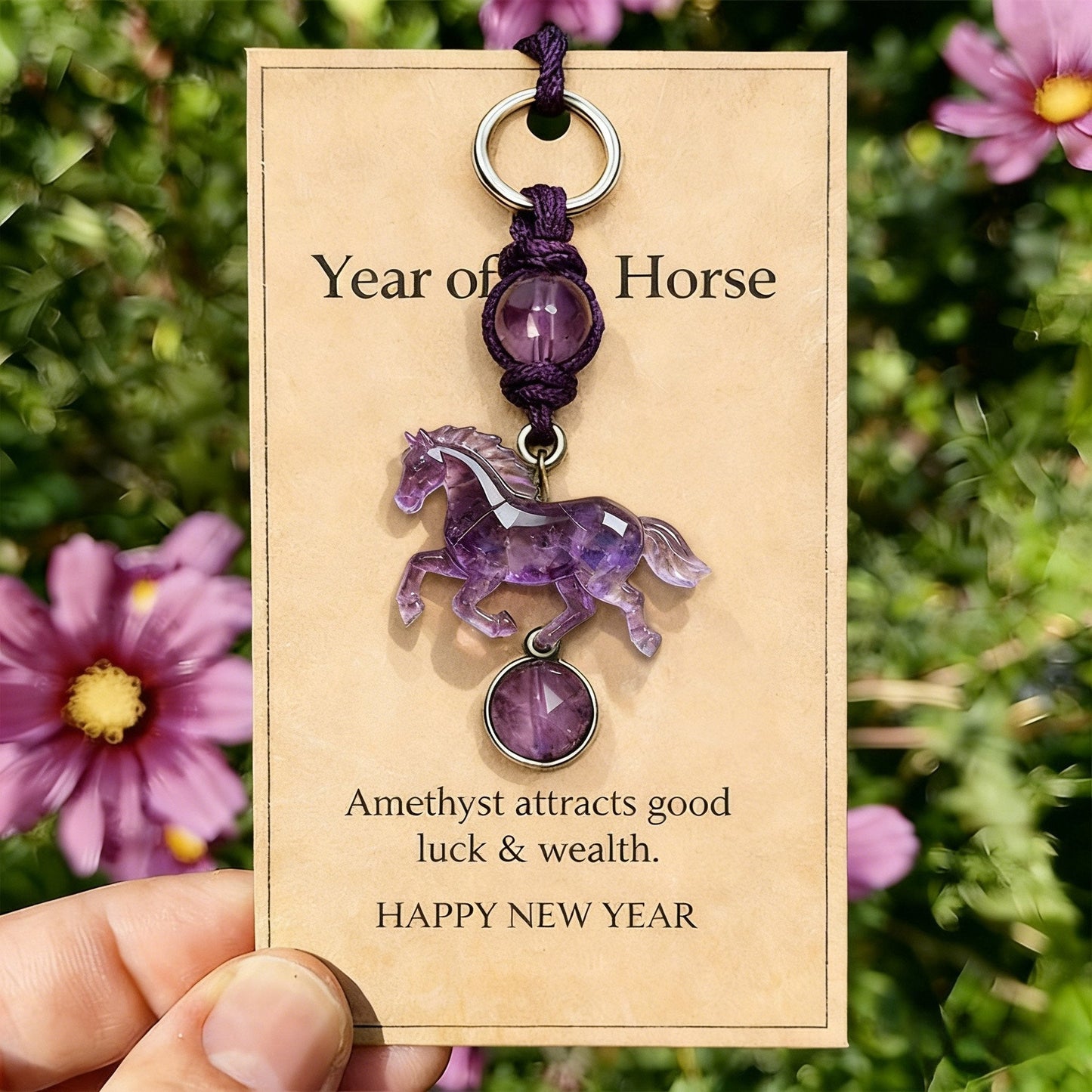 EquiGem – Amethyst Crystal Horse Pendant Keychain