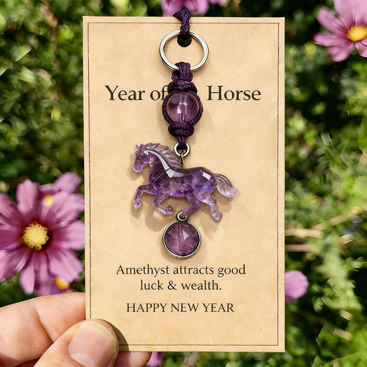 EquiGem – Amethyst Crystal Horse Pendant Keychain