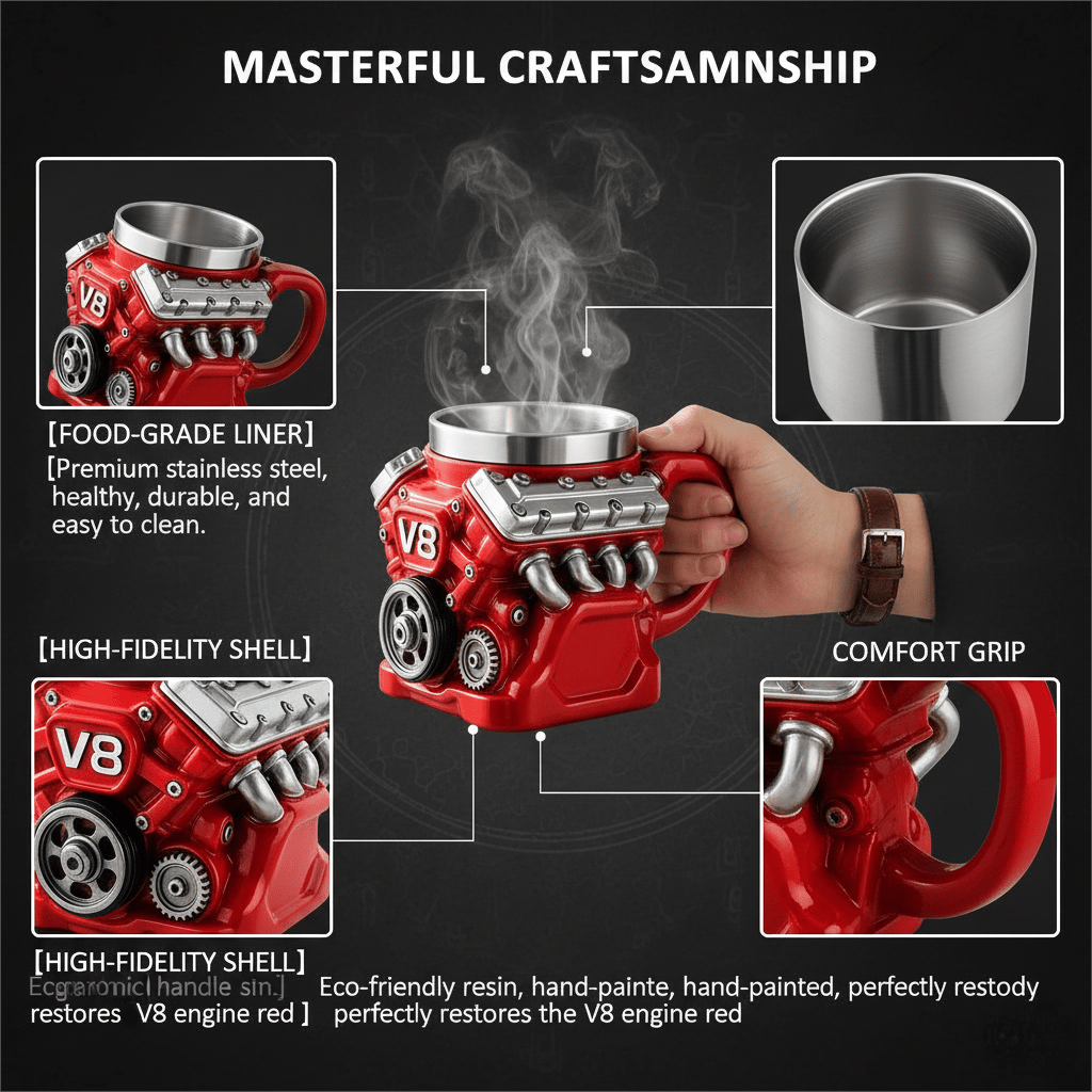 ⚡Ultimate V8 Engine Stainless Steel 3D Mug & A Gearhead's Dream✨