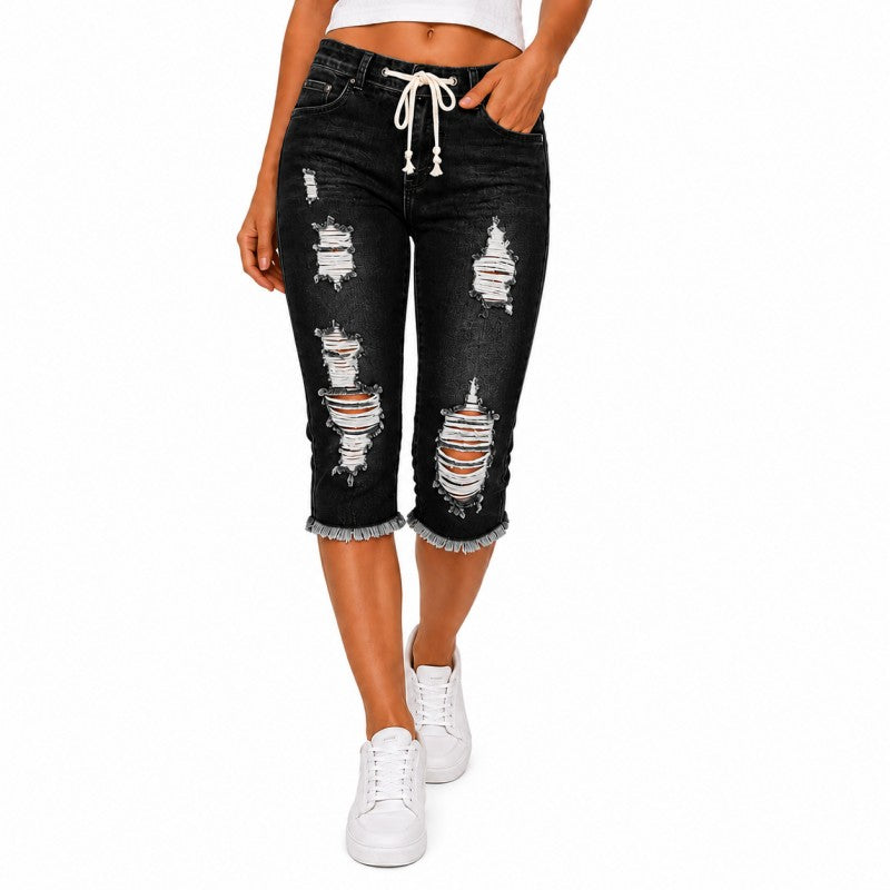 DenimBloom – High Waist Cropped Denim Jeans