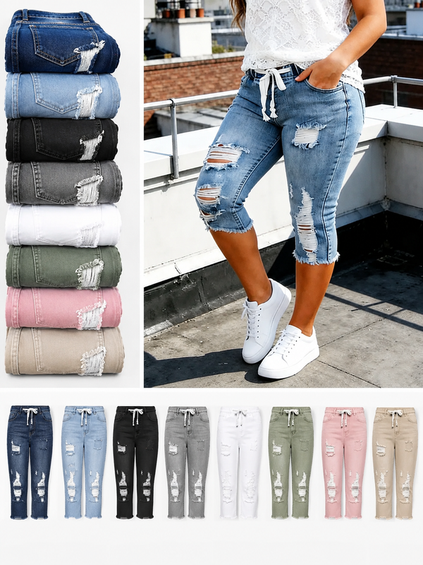 DenimBloom – High Waist Cropped Denim Jeans